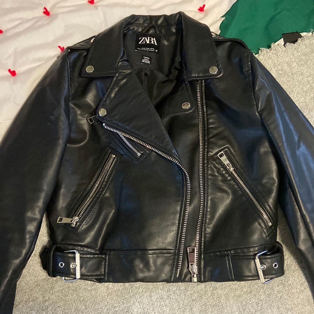 Zara leather jacket with buckles and zippers